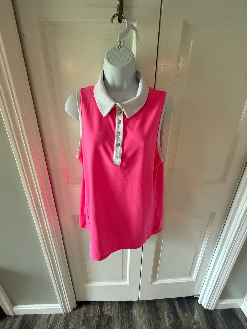 Lilly Pulitzer Roxie Pink Imara Luxletic SPF 50 Pink Sleeveless Golf Polo Tank - Picture 2 of 9